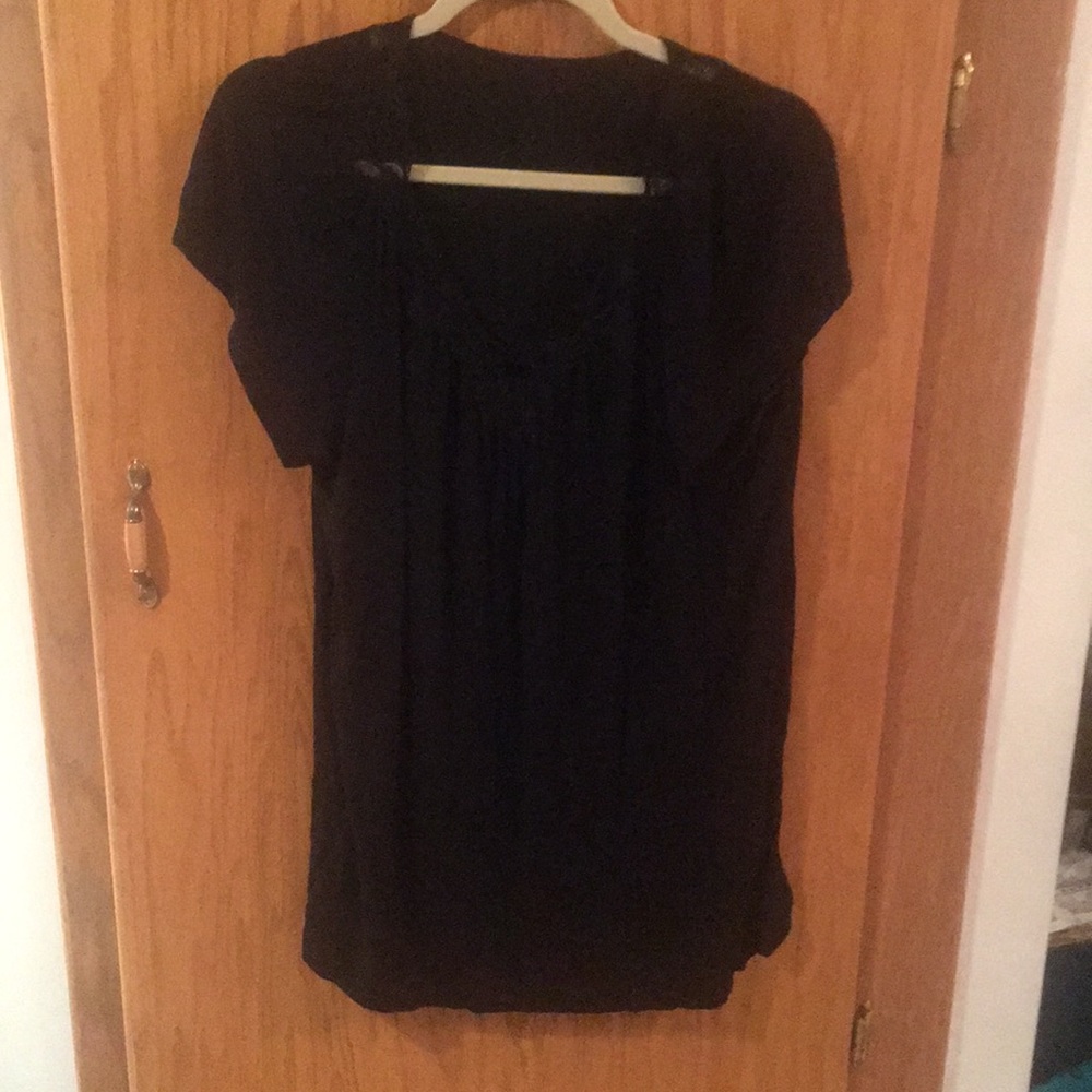 Black Pajama Shirt with lace V-neck